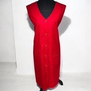 Sag Harbor Vintage 90’s Wool Red Sleeveless V-Neck Sheath Midi Dress